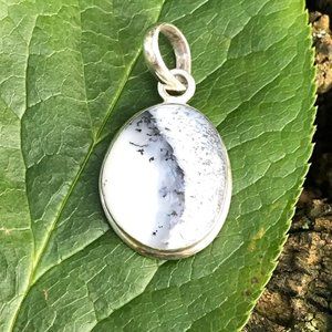 925 Sterling Silver Blue & White Agate Gemstone Rare Vintage Pendant